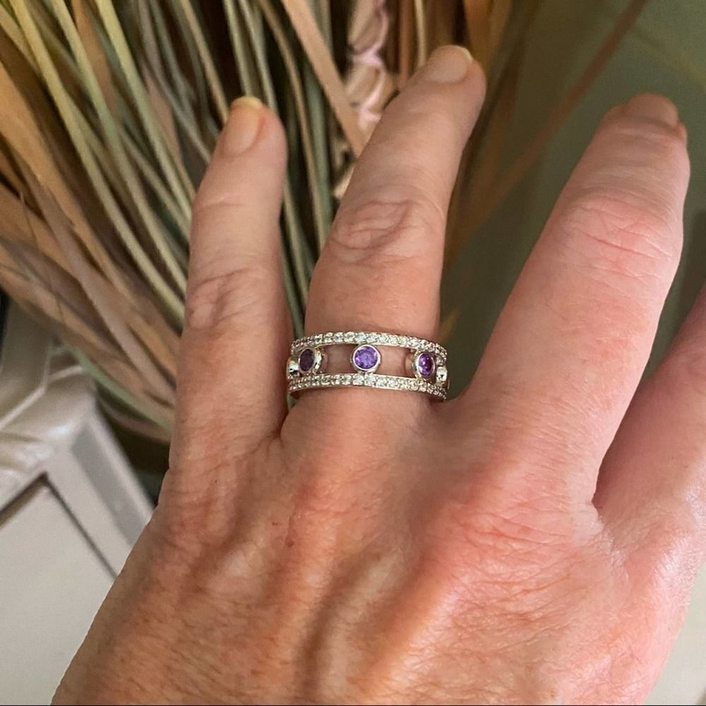 Amethyst AAA Cz Rhodium Brass Ring Size 7,9,10 - Picture 3 of 6